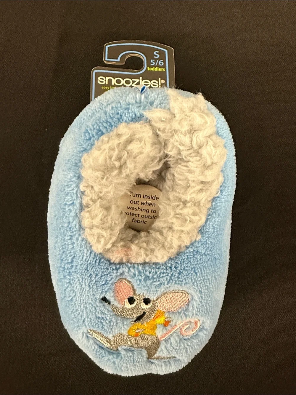 Snoozies! Toddler Blue Fleece Slippers with Mouse Embroidery - Size 5/6